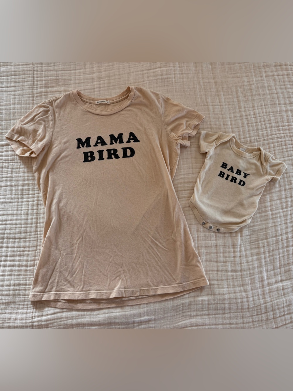 Medium Mama Bird & NB Baby Bird Kids Matching Set Tee in Cream